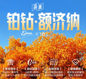 【铂钻额济纳】2-14精品团，三大胡杨景区 2晚四钻双飞6日酒店