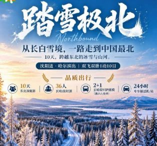 【一路向北】沈阳 松花湖 长白山 延吉 雪乡 哈尔滨 漠河 北极村10日游