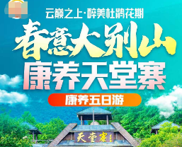 <春意大别山康养天堂寨5日游>5A大别山天堂寨+白马大峡谷+行浸式光影演绎秀《梦回鸠兹》+5A三河古镇+燕子河大峡谷+马鬃岭万亩杜鹃花